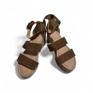 Oasis Society Brown Suede Double-Strap Ankle Sandals Size 7 EUC